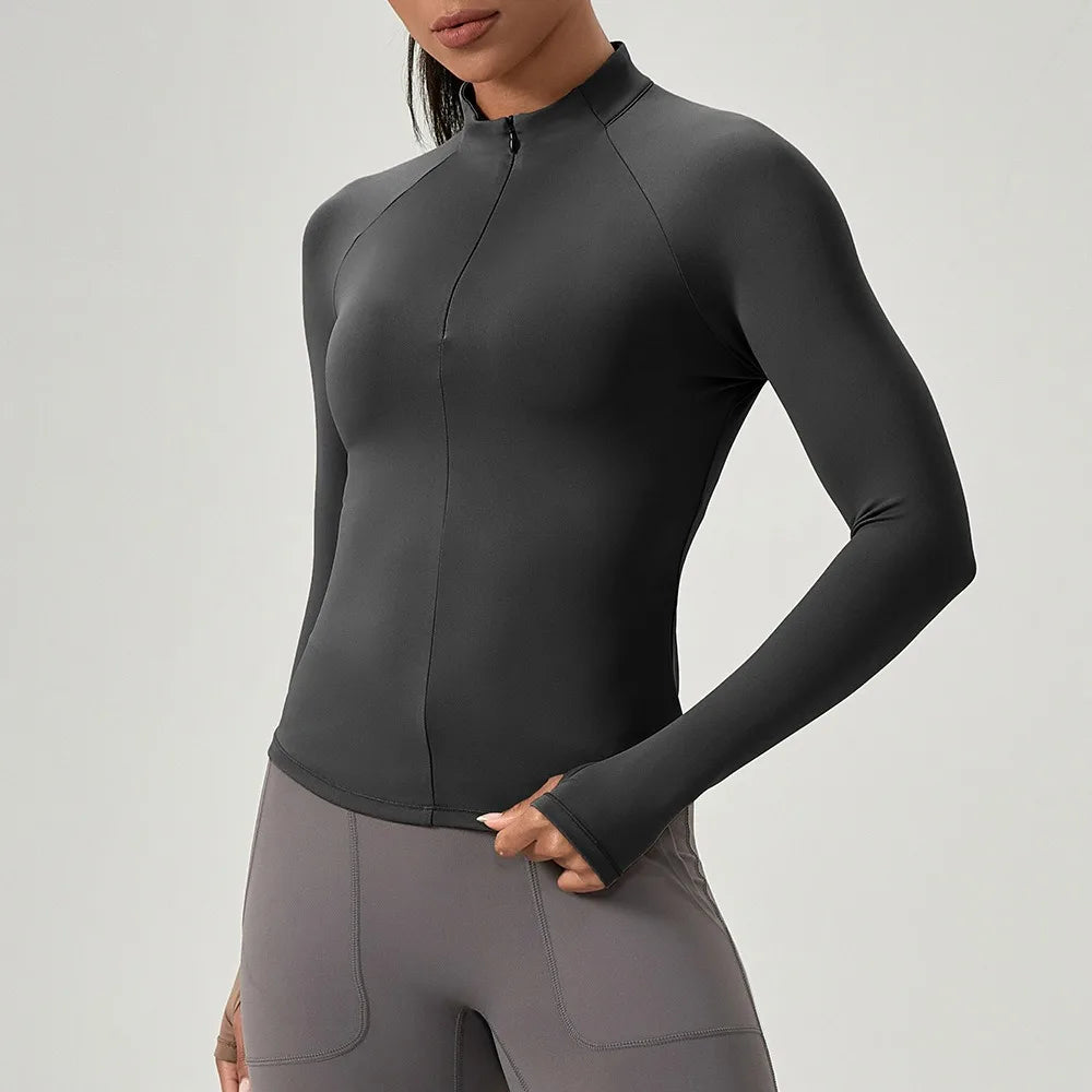 Women's Half-Zip Performance Top – Sculpt Fit Long Sleeve Activewear