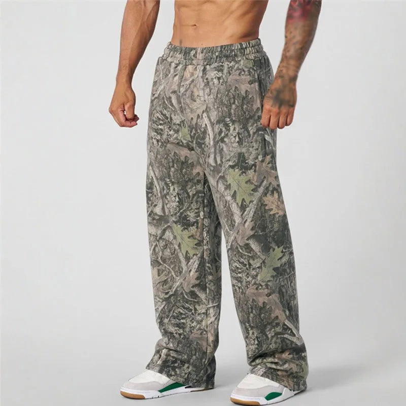 Loose Large size men sweatpants spring autumn Straight Casual Pants Men Camouflage Wide Leg Pants Breathable camouflage trousers