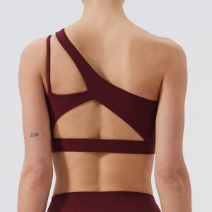 Women One Shoulder Sports Bra – Push Up Shockproof Yoga & Gym Workout Bra