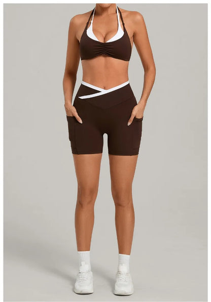 Women’s Seamless Yoga Set – Slim Fit Sports Bra & High-Waist Sculpt Shorts