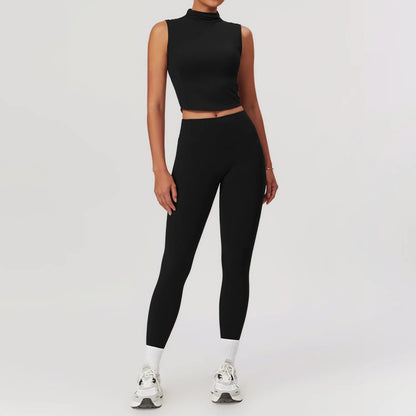 Seamless Women’s Yoga Set – Short Sleeve Top & Sculpting High-Waist Leggings Activewear