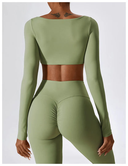 Women’s Seamless Activewear Set – Long Sleeve Crop Top & Sculpting Gym Leggings (2PCS)
