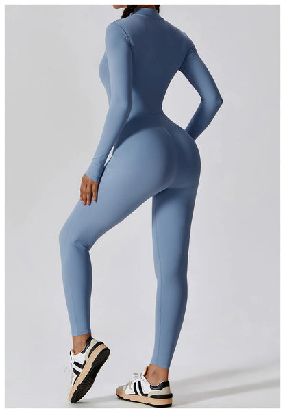 Warm Plush One-Piece Fitness Jumpsuit for Women | Long Sleeve Gym Wear