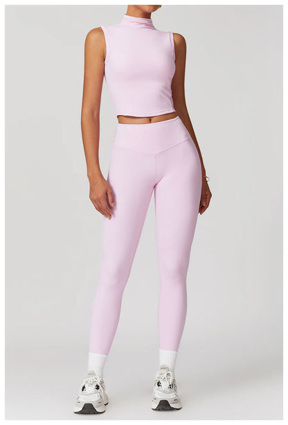 Seamless Women’s Yoga Set – Short Sleeve Top & Sculpting High-Waist Leggings Activewear