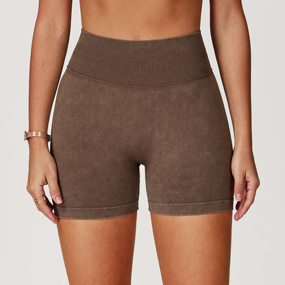 Women’s High Waist Sand Washed Gym Shorts – Sculpt & Lift Fit