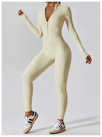 Warm Plush One-Piece Fitness Jumpsuit for Women | Long Sleeve Gym Wear