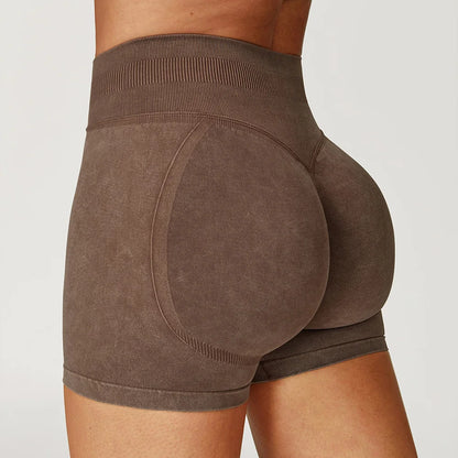 Women’s High Waist Sand Washed Gym Shorts – Sculpt & Lift Fit