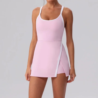 Women’s Golf & Tennis Sports Dress – Slim Fit Anti-Exposure Workout Dress with Open Back
