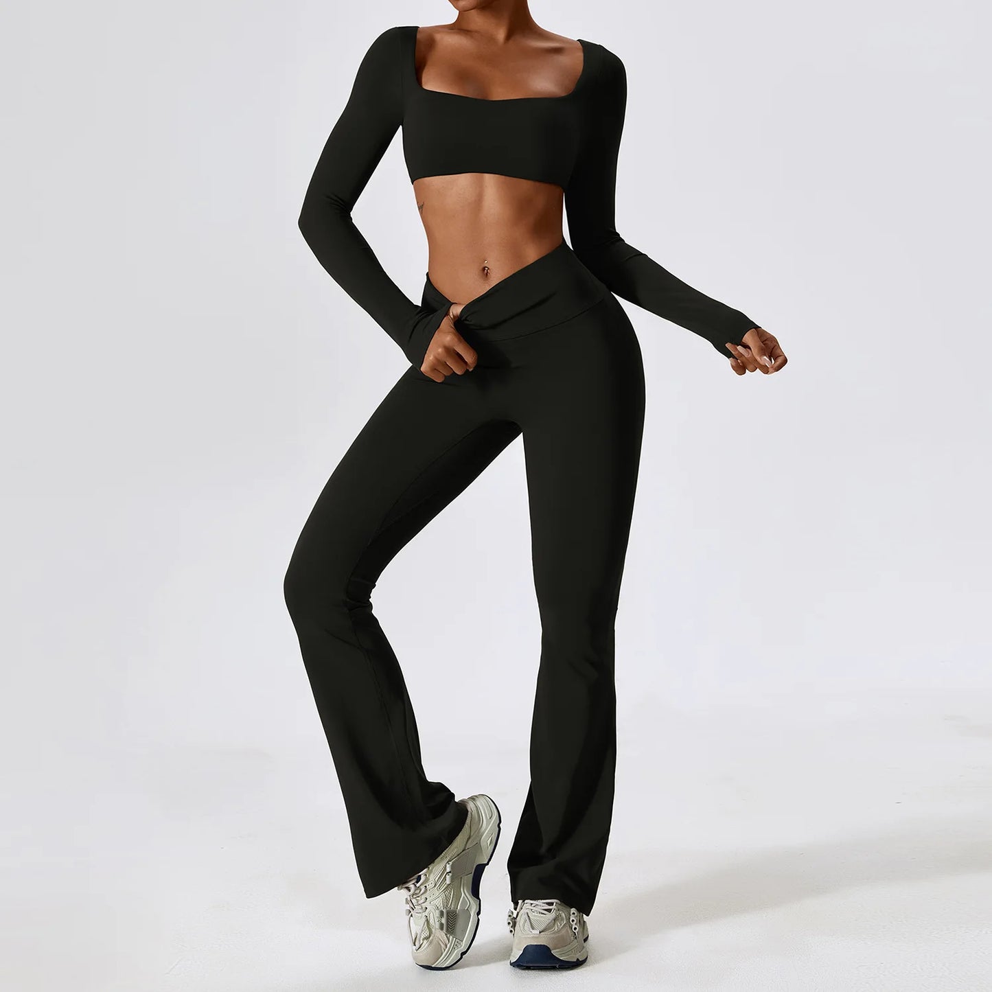 Women’s Seamless Activewear Set – Long Sleeve Crop Top & Sculpting Gym Leggings (2PCS)