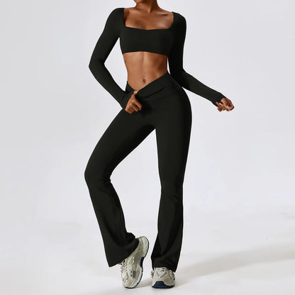 Women’s Seamless Activewear Set – Long Sleeve Crop Top & Sculpting Gym Leggings (2PCS)