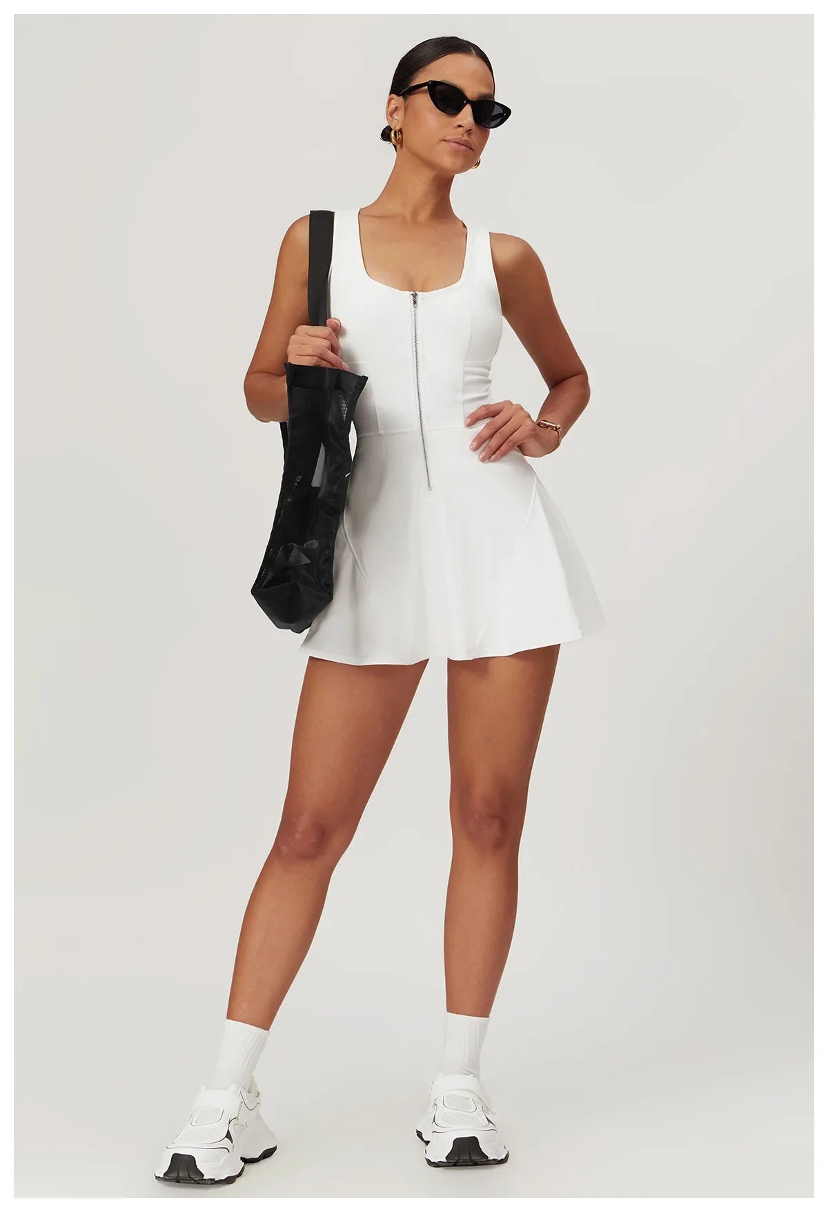 Women’s 2-in-1 Tennis Dress & Shorts Set – Sleeveless Half Zip Workout & Running Outfit
