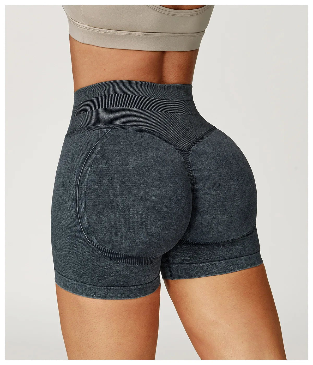 Women’s High Waist Sand Washed Gym Shorts – Sculpt & Lift Fit