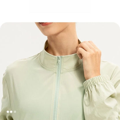 Women Loose Sports Wind Jacket Zip Up Stand Collar Lightweight Outdoor Yoga Running Fitness Workout Coat