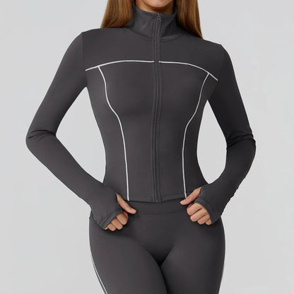 Women’s Quick-Dry Fitness Jacket – Zip-Up Long Sleeve Gym & Running Top with Thumb Holes