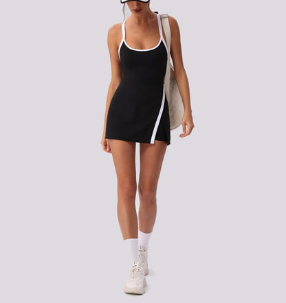 Women’s Golf & Tennis Sports Dress – Slim Fit Anti-Exposure Workout Dress with Open Back
