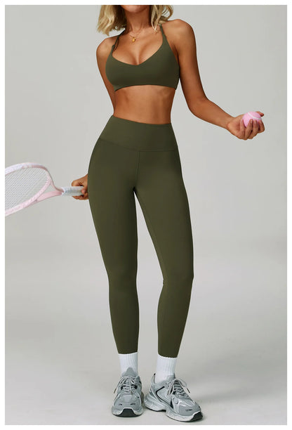 Yoga Set Women's Sportswear Yoga Suit Sports Top High Waist Leggings Two Piece Workout Clothes Fitness Gym Sets Athletic Wear