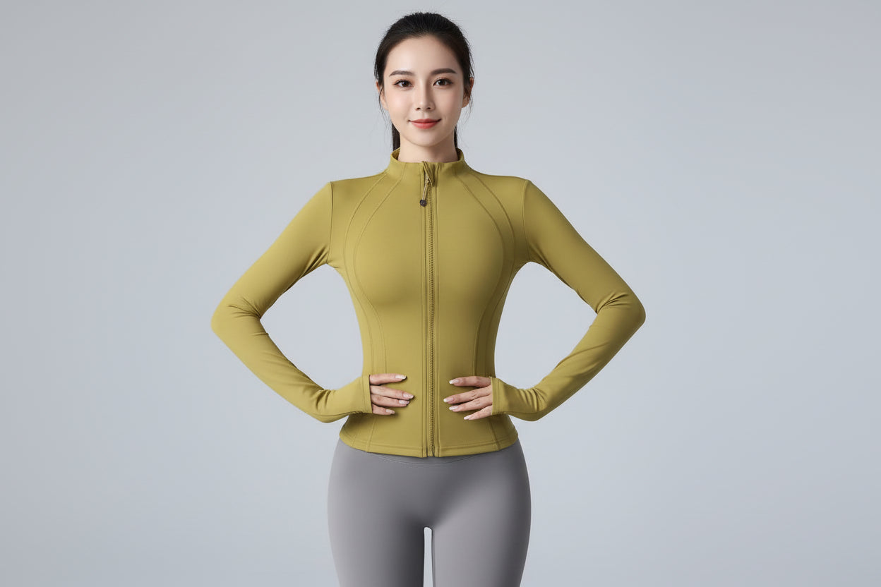 Women’s Nude Zip-Up Yoga Jacket with Pockets – Lightweight Spring Activewear