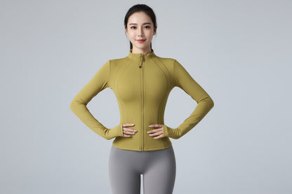 Women’s Nude Zip-Up Yoga Jacket with Pockets – Lightweight Spring Activewear