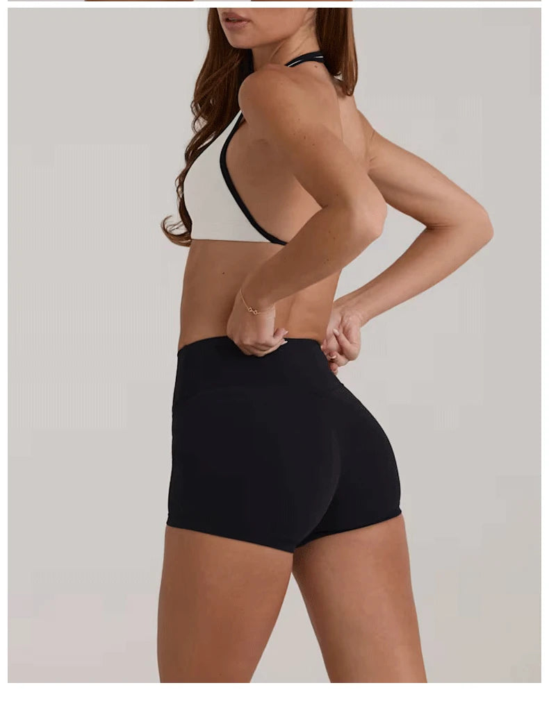 Women’s High Elastic Activewear Set – Seamless Sports Bra & Biker Shorts