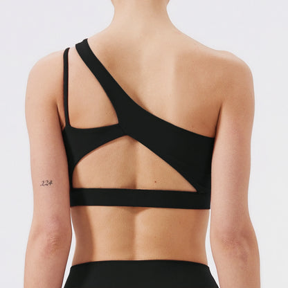 Women One Shoulder Sports Bra – Push Up Shockproof Yoga & Gym Workout Bra