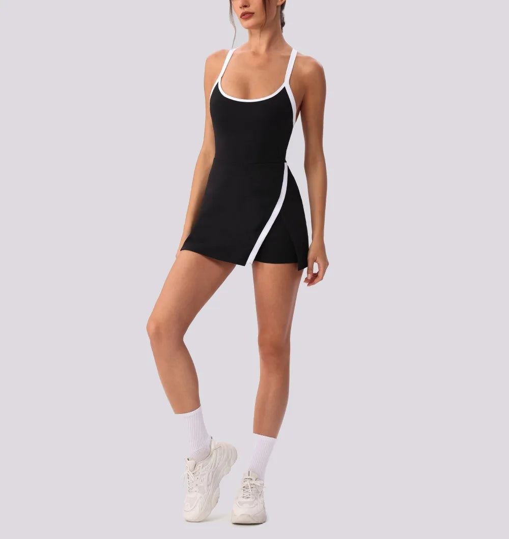 Women’s Golf & Tennis Sports Dress – Slim Fit Anti-Exposure Workout Dress with Open Back