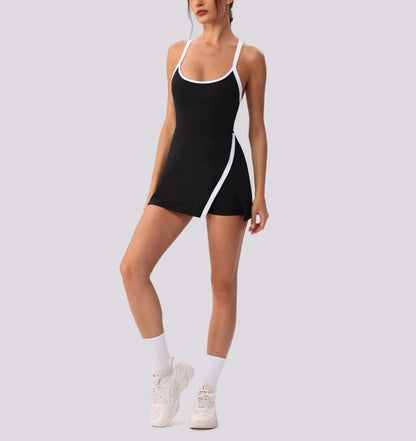 Women’s Golf & Tennis Sports Dress – Slim Fit Anti-Exposure Workout Dress with Open Back
