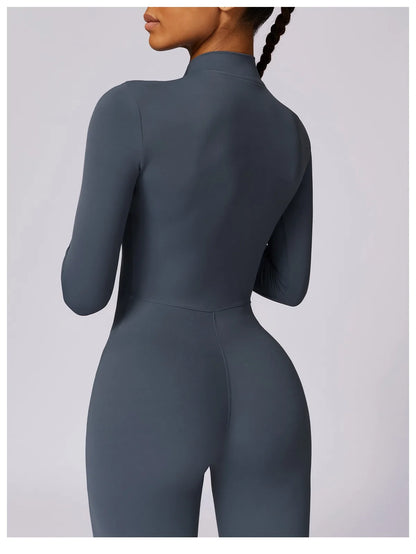 Warm Plush One-Piece Fitness Jumpsuit for Women | Long Sleeve Gym Wear