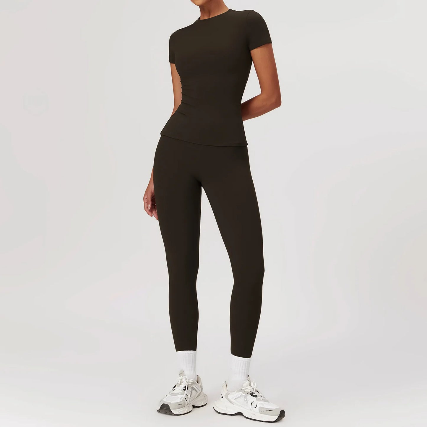 Seamless Women’s Yoga Set – Short Sleeve Top & Sculpting High-Waist Leggings Activewear