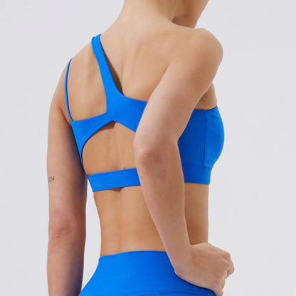 Women One Shoulder Sports Bra – Push Up Shockproof Yoga & Gym Workout Bra