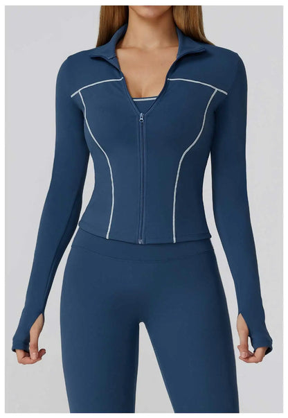 Women’s Quick-Dry Fitness Jacket – Zip-Up Long Sleeve Gym & Running Top with Thumb Holes