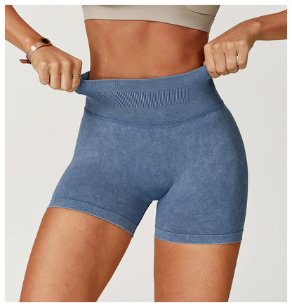 Women’s High Waist Sand Washed Gym Shorts – Sculpt & Lift Fit