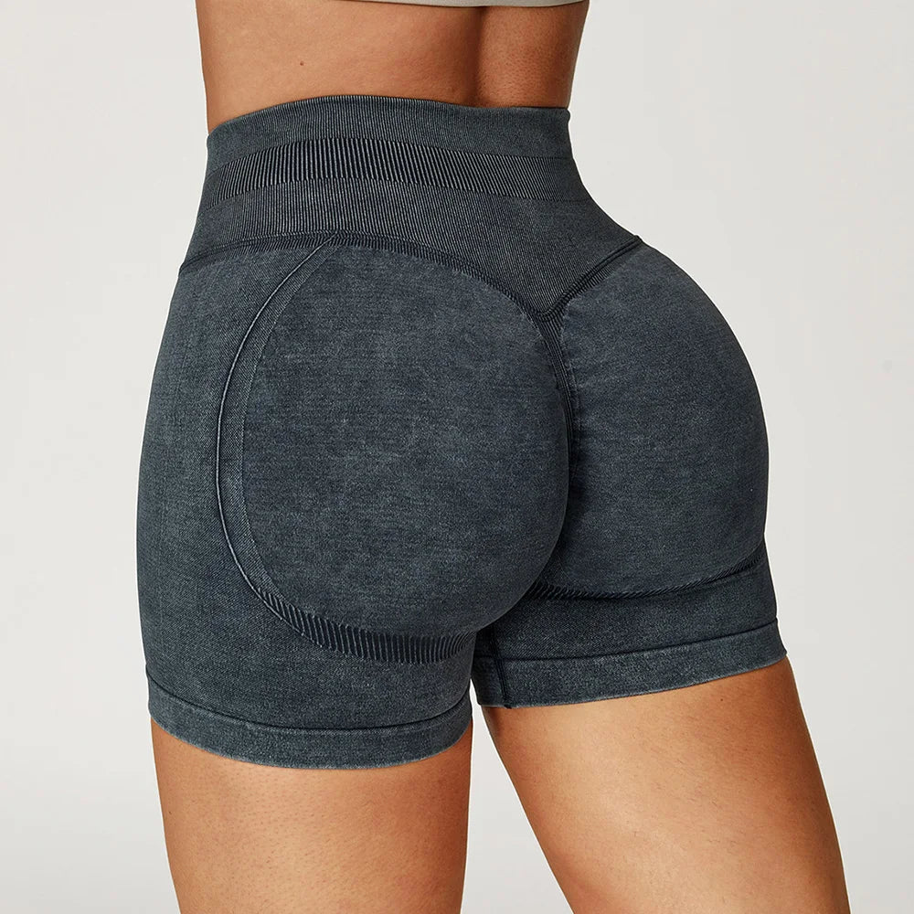 Women’s High Waist Sand Washed Gym Shorts – Sculpt & Lift Fit
