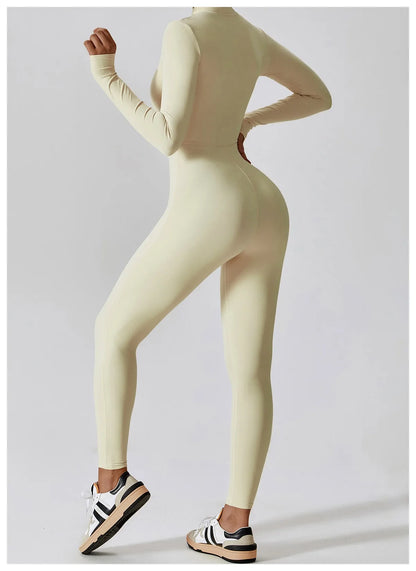 Warm Plush One-Piece Fitness Jumpsuit for Women | Long Sleeve Gym Wear