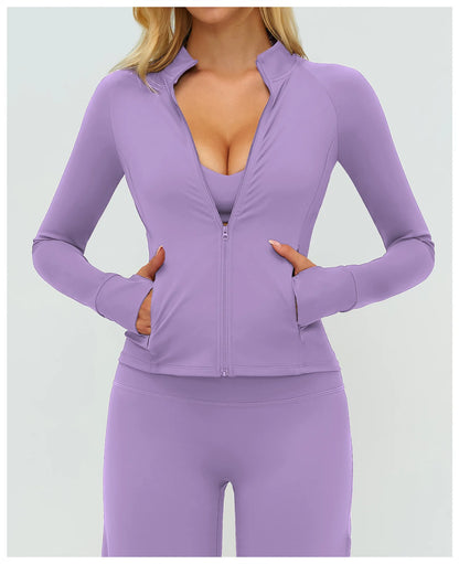 Women’s Zip-Up Performance Jacket – Long Sleeve Quick-Dry Gym & Yoga Activewear
