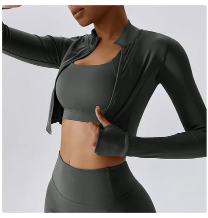 Women’s Quick-Dry Fitness Jacket – Zip-Up Long Sleeve Workout & Yoga Training Top