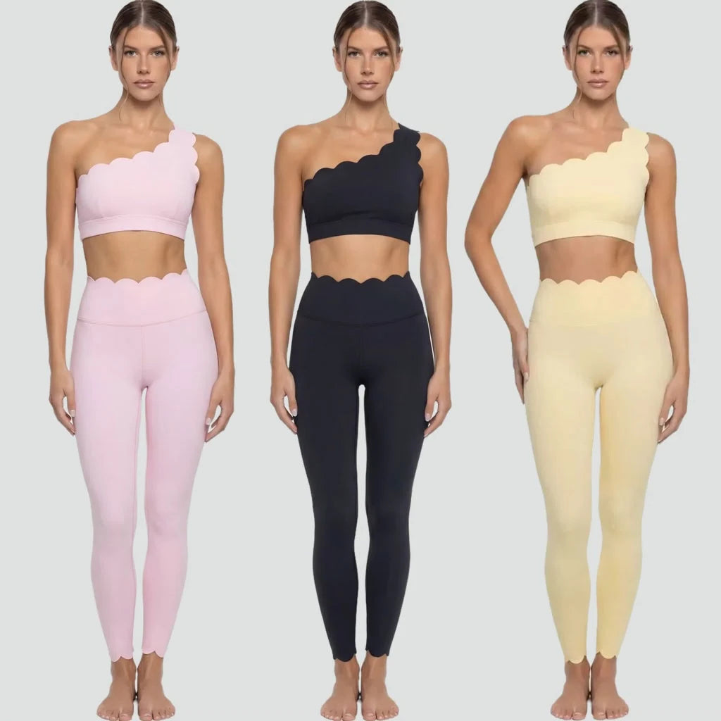 Women’s Elegant One-Shoulder Activewear Set – Lace Beauty Back (2-Piece)