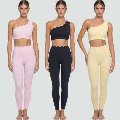 Women’s Elegant One-Shoulder Activewear Set – Lace Beauty Back (2-Piece)