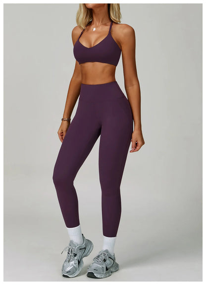 Yoga Set Women's Sportswear Yoga Suit Sports Top High Waist Leggings Two Piece Workout Clothes Fitness Gym Sets Athletic Wear