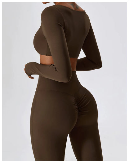 Women’s Seamless Activewear Set – Long Sleeve Crop Top & Sculpting Gym Leggings (2PCS)