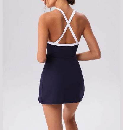 Women’s Golf & Tennis Sports Dress – Slim Fit Anti-Exposure Workout Dress with Open Back
