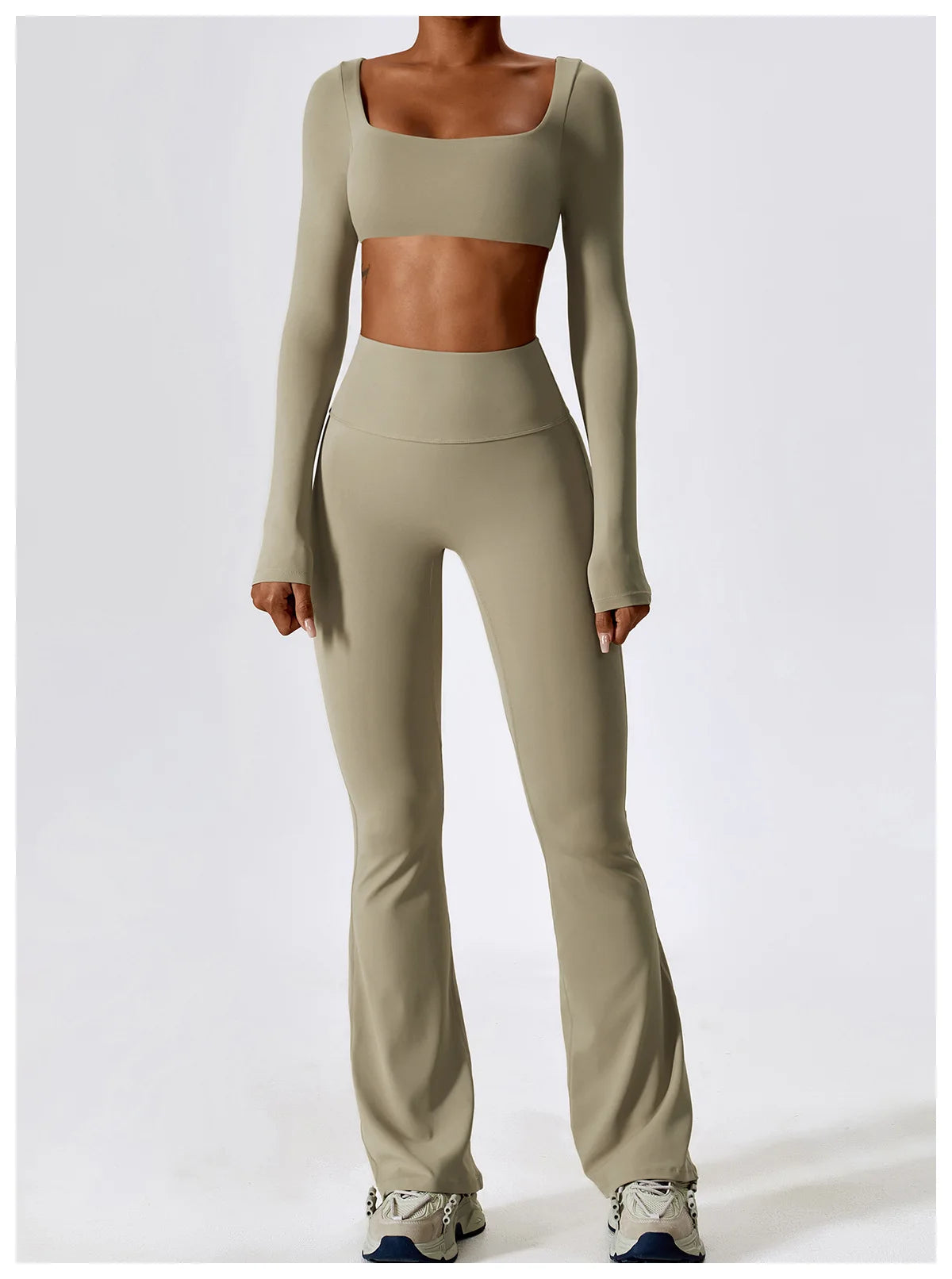 Women’s Seamless Activewear Set – Long Sleeve Crop Top & Sculpting Gym Leggings (2PCS)