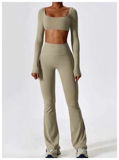 Women’s Seamless Activewear Set – Long Sleeve Crop Top & Sculpting Gym Leggings (2PCS)