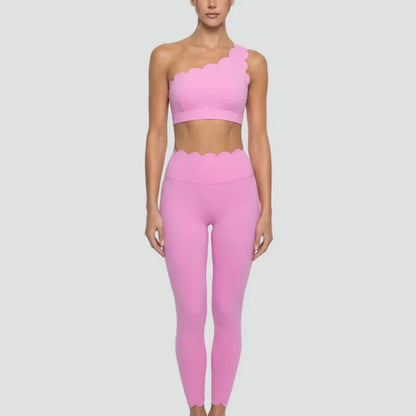 Women’s Elegant One-Shoulder Activewear Set – Lace Beauty Back (2-Piece)