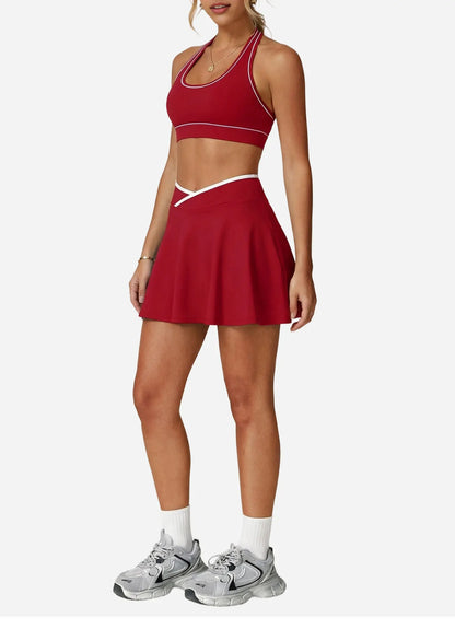 2-Piece Women’s Activewear Set – Halter Sports Bra & Tennis Skirt | Gym, Golf & Yoga Outfit