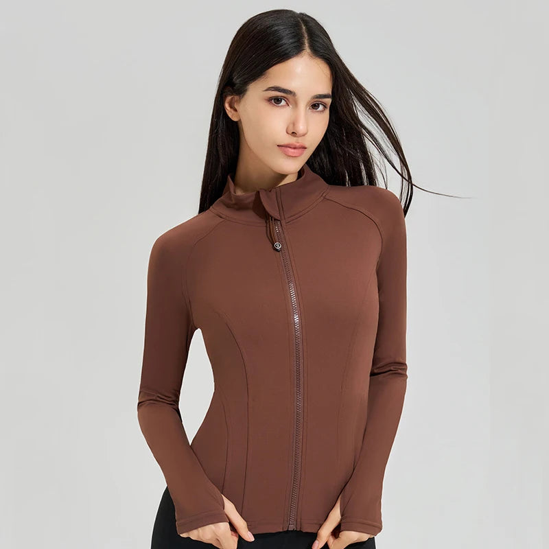 Women’s Slim Fit Running Jacket – Breathable Long Sleeve Gym & Workout Top