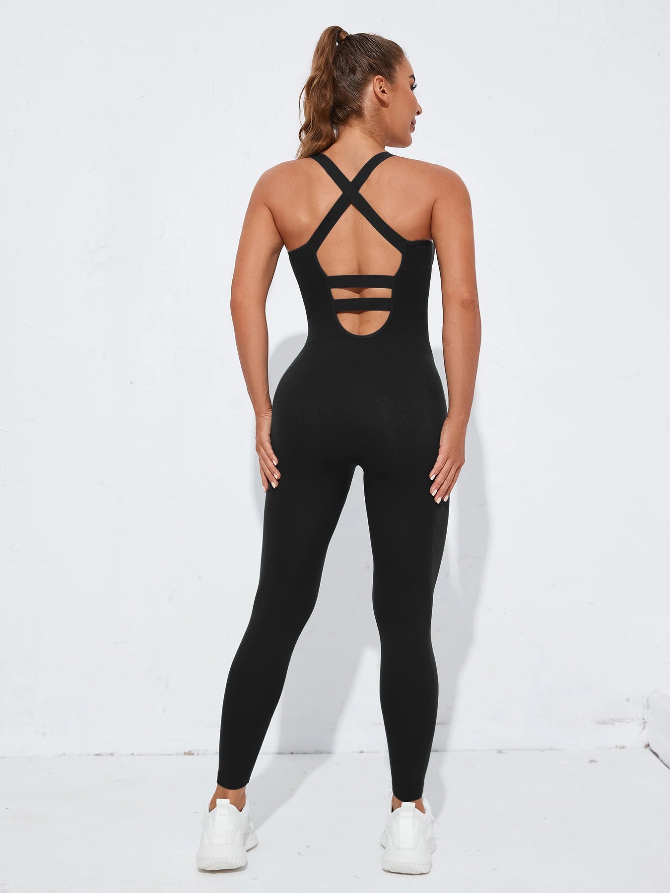 Women’s Backless Bodycon Jumpsuit – Sleeveless Hollow Out Active Romper