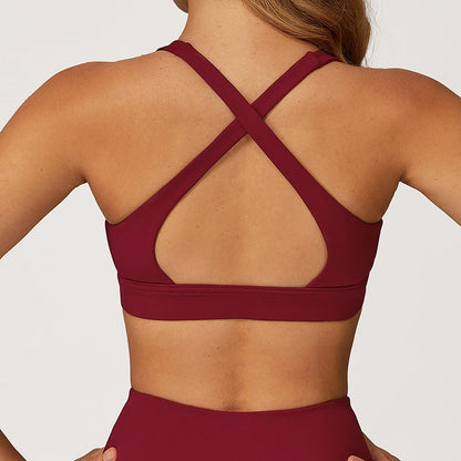 Women’s Pleated Sports Bra Push-Up – Quick-Dry Shockproof Workout Top