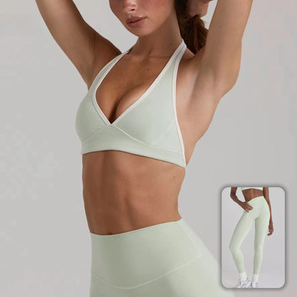 Women’s High Elastic Activewear Set – Seamless Sports Bra & Biker Shorts