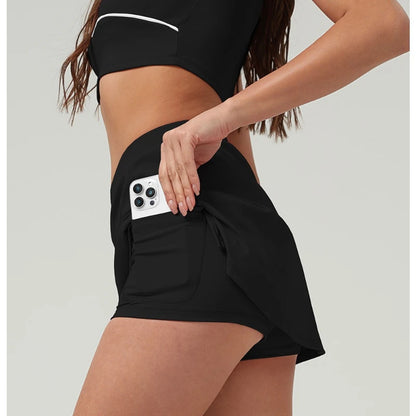 Women’s 2-Piece Activewear Set – Breathable Crop Top & High-Waist Skirt with Built-In Shorts