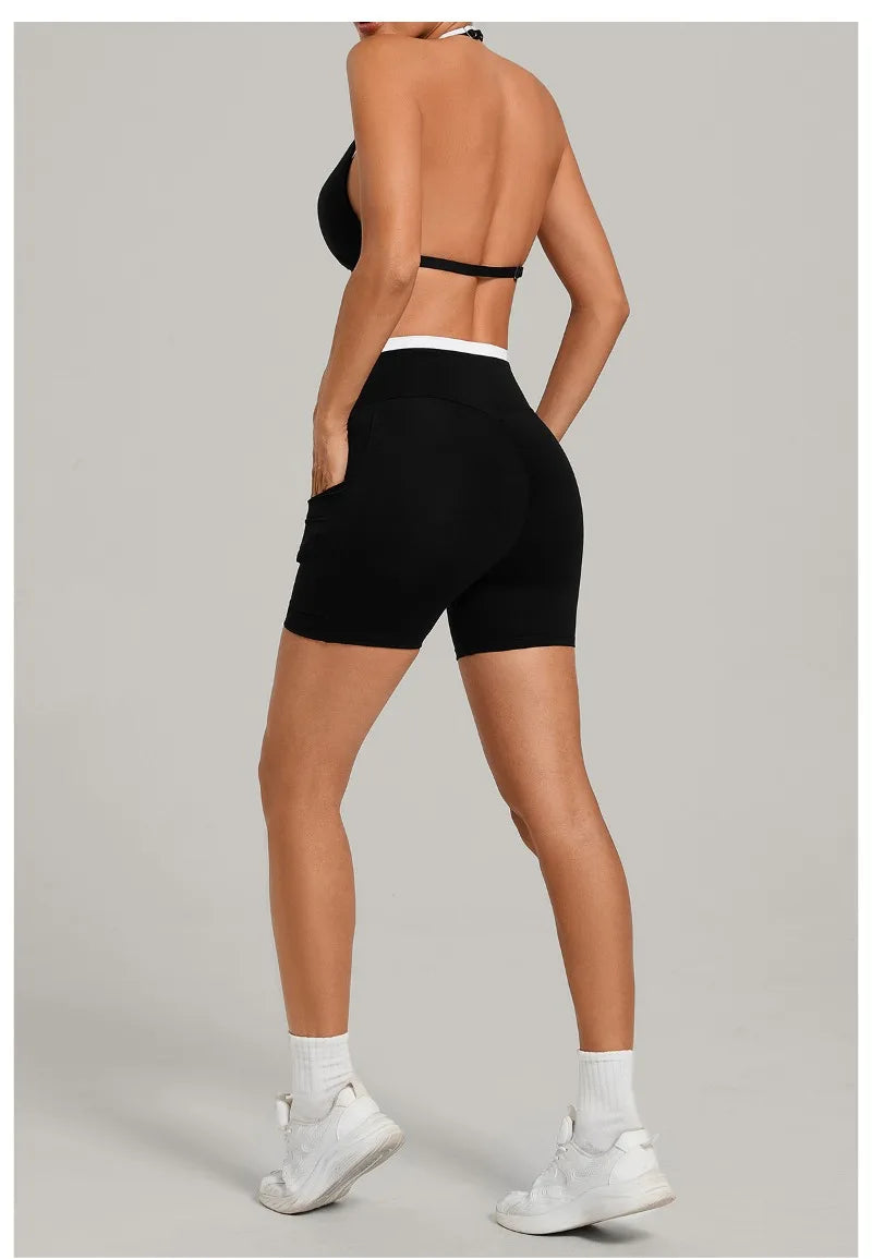 Women’s Seamless Yoga Set – Slim Fit Sports Bra & High-Waist Sculpt Shorts